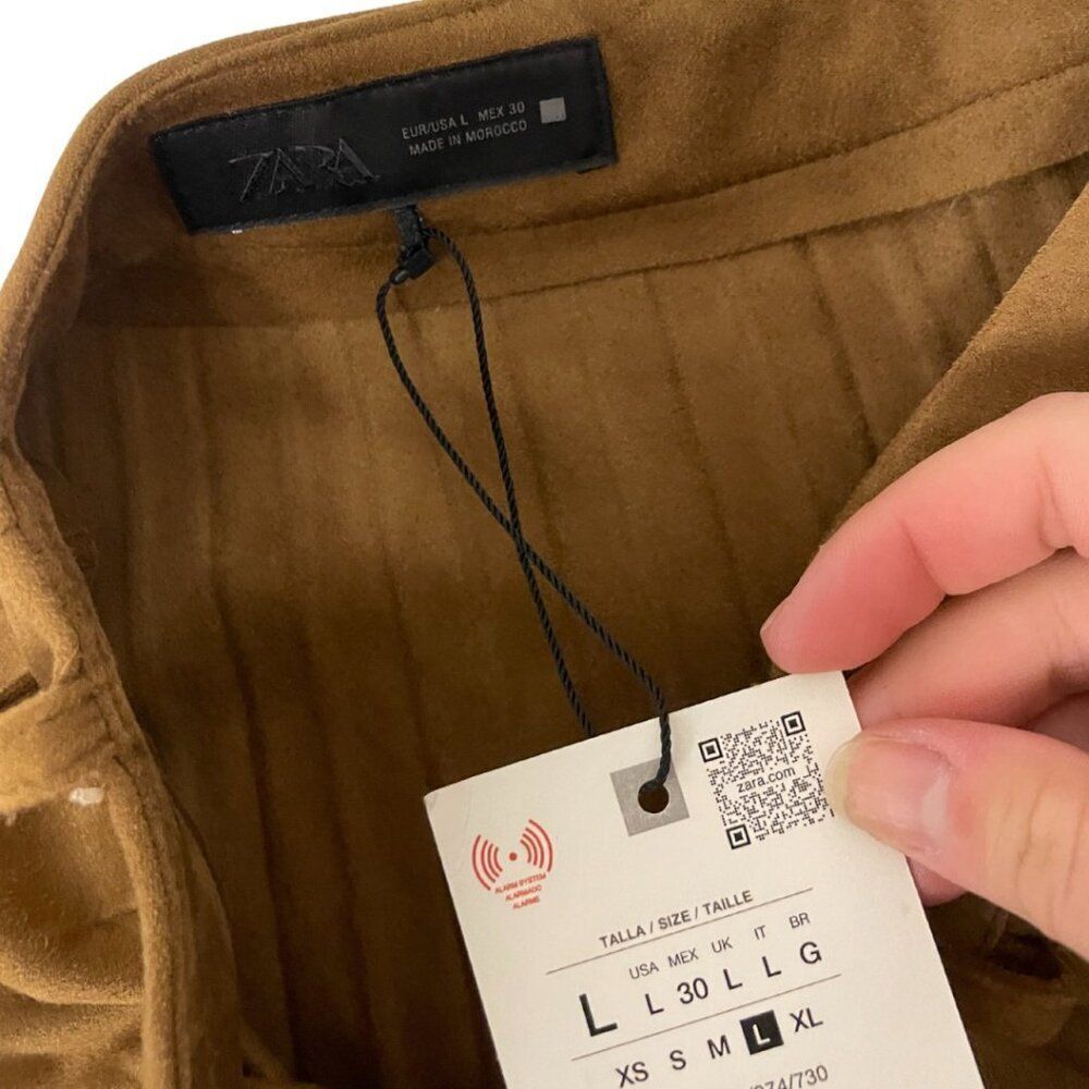 Zara Womens Pleated Faux Suede Midi Skirt L Large Light Brown 9596/974 NWT - Picture 4 of 14